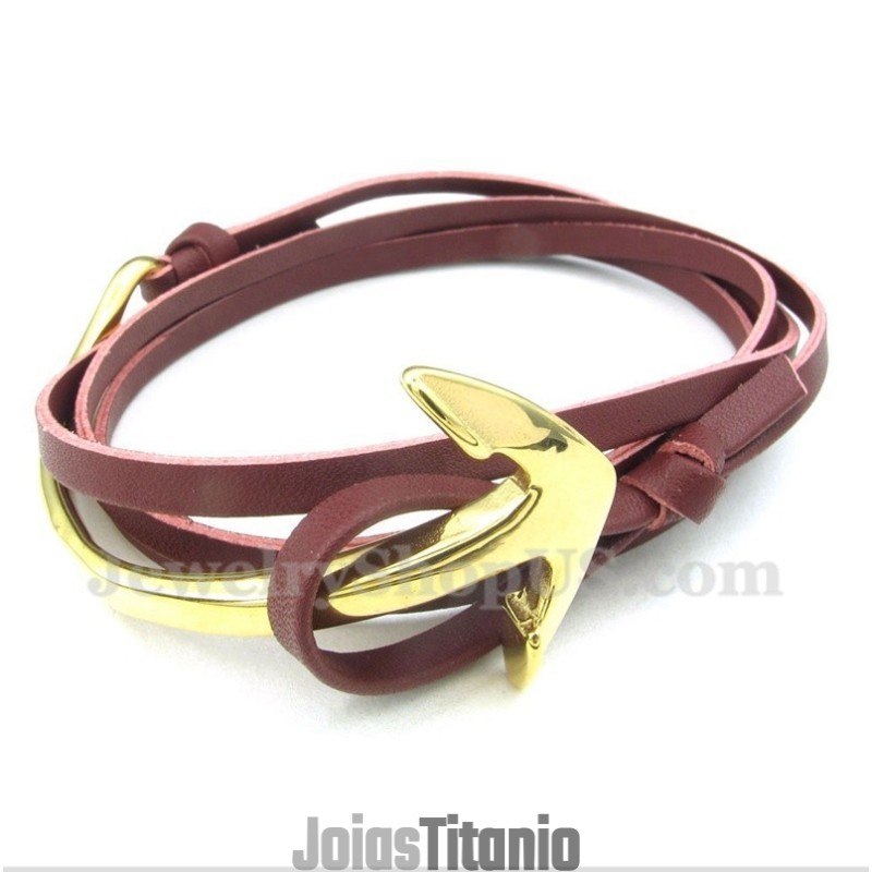 Pulseira De Âncora De Couro De Titânio Masculina