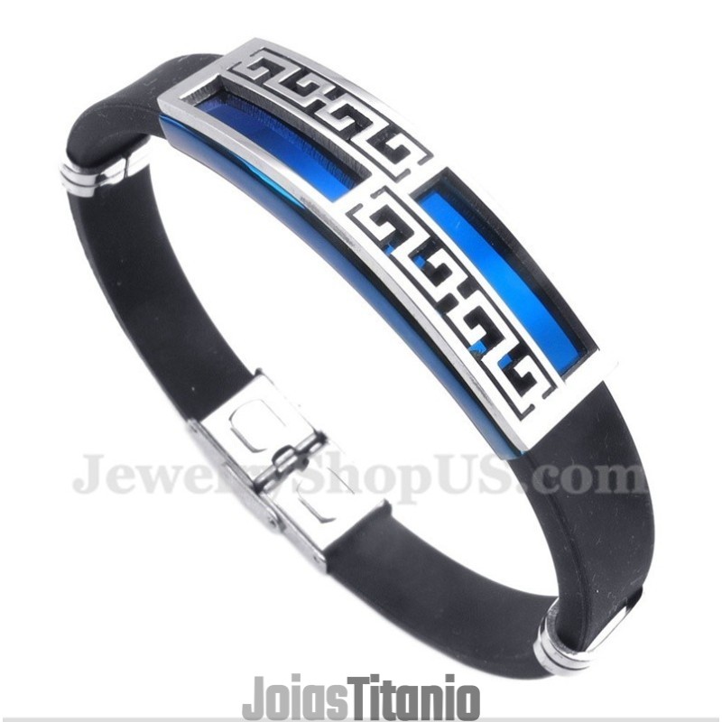 Pulseira Masculina De Titânio E Borracha Azul Pulseira Masculina De Titânio E Borracha Azul