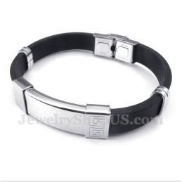 Pulseira Masculina De Titânio E Borracha Com Padrão Grego Meandro