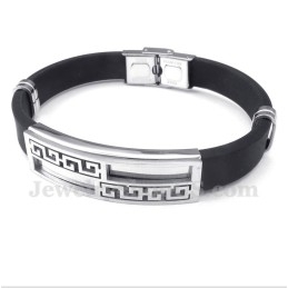 Pulseira Masculina De Titânio E Borracha Com Padrão Grego Meandro