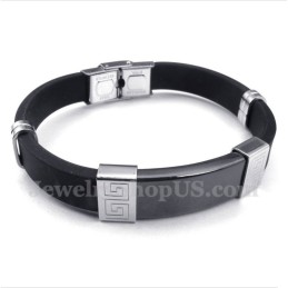 Pulseira Masculina De Titânio E Borracha Com Padrão Grego Meandro