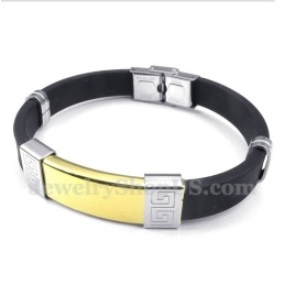 Pulseira Masculina De Titânio E Borracha Com Padrão Grego Meandro