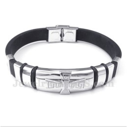 Pulseira Masculina De Titânio E Borracha Com Padrão Grego Meandro