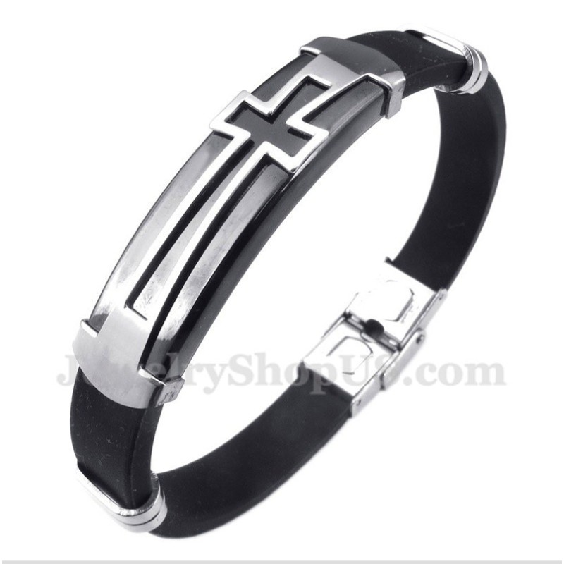 Pulseira Masculina De Titânio E Borracha Com Cruz Pulseira Masculina De Titânio E Borracha Com Cruz
