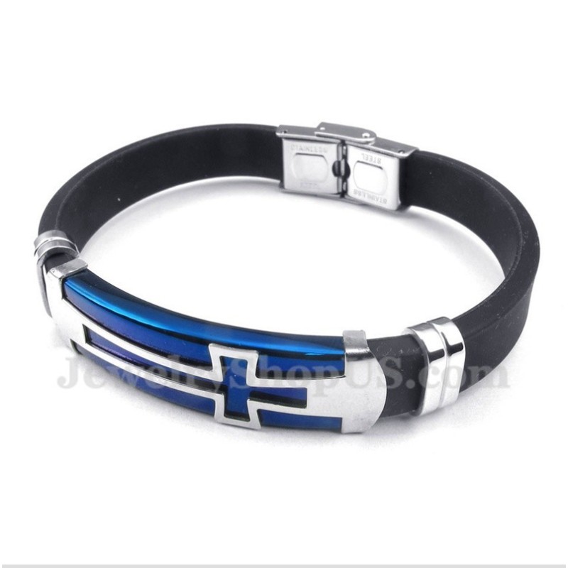 Pulseira Masculina De Titânio E Borracha Com Cruz Pulseira Masculina De Titânio E Borracha Com Cruz