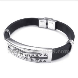Pulseira Masculina De Titânio E Borracha Com Padrão Grego Meandro
