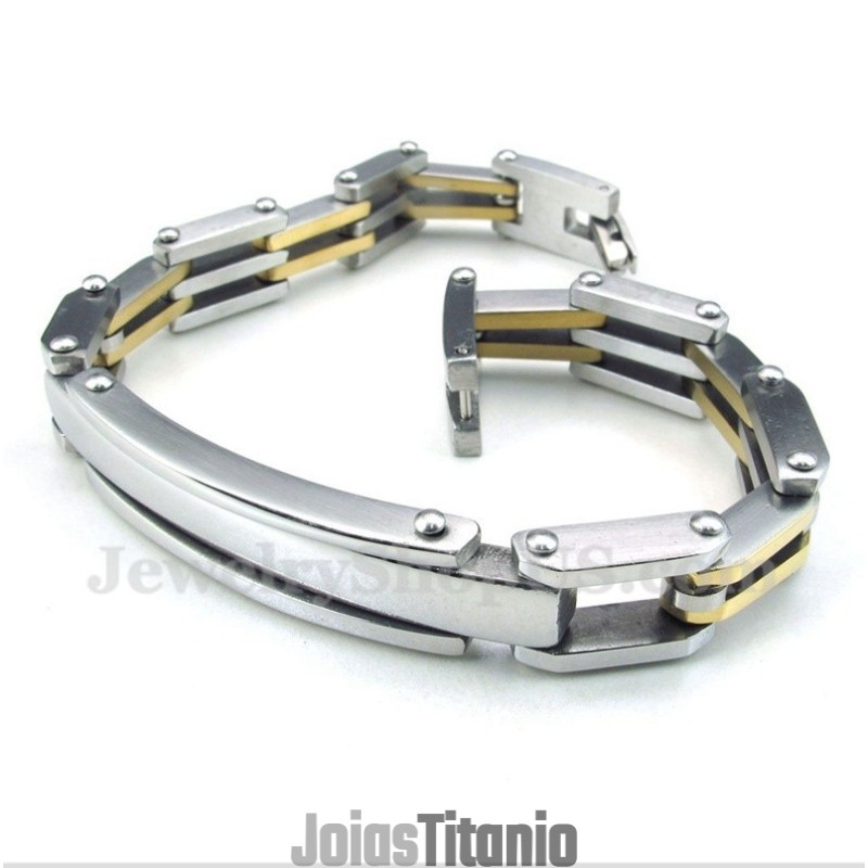 Pulseira Masculina Banhada A Ouro Em Titânio Pulseira Masculina Banhada A Ouro Em Titânio