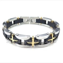 Pulseira Masculina De Titânio E Ouro Com Cruz