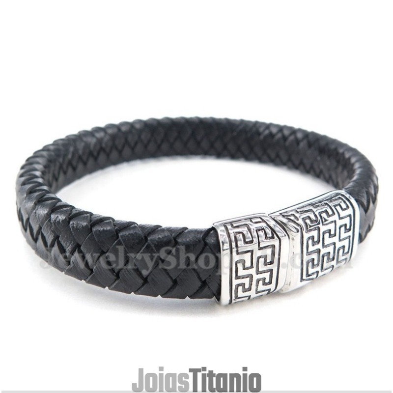 Pulseira Masculina De Couro De Titânio Pulseira Masculina De Couro De Titânio
