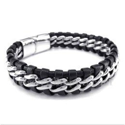 Pulseira Masculina De Couro De Titânio