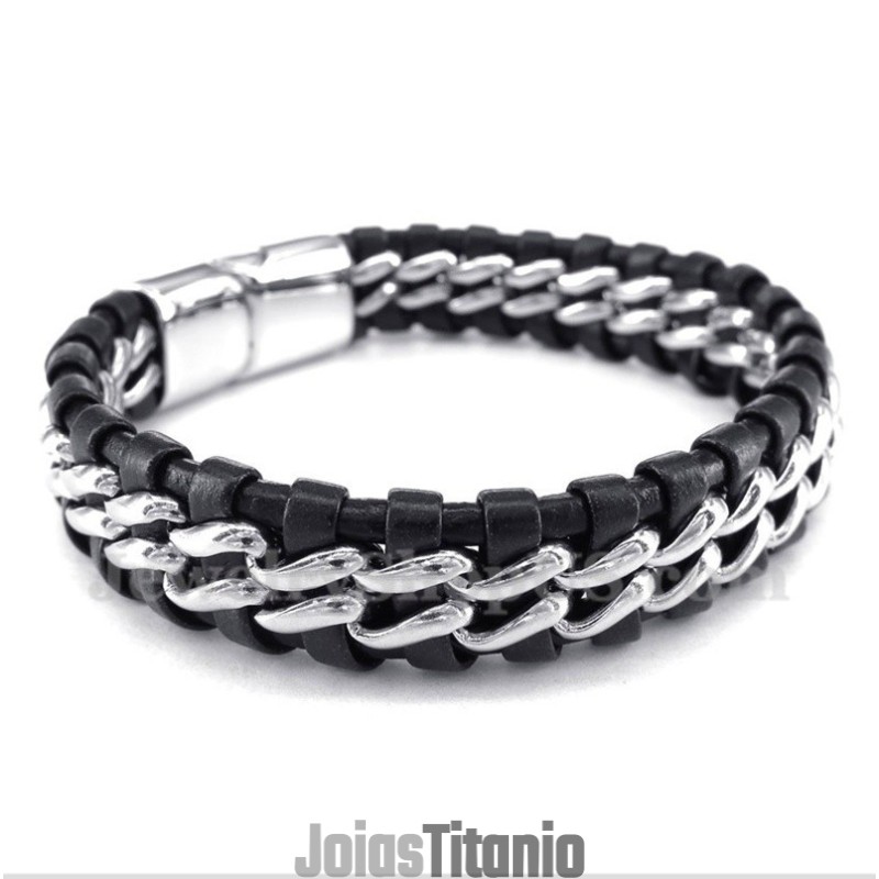 Pulseira Masculina De Couro De Titânio Pulseira Masculina De Couro De Titânio