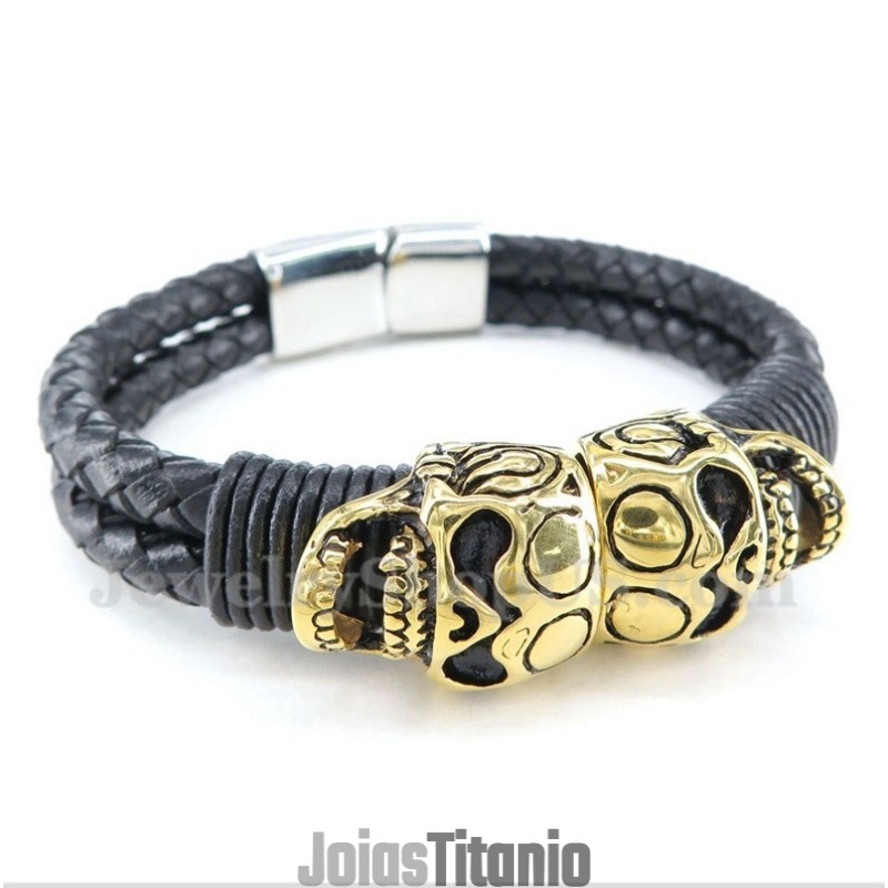 Pulseira Masculina De Couro De Titânio Pulseira Masculina De Couro De Titânio