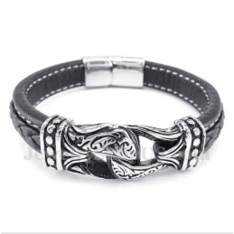 Pulseira Masculina De Couro De Titânio Preto