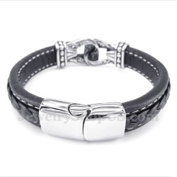 Pulseira Masculina De Couro De Titânio Preto