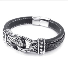 Pulseira Masculina De Couro De Titânio Preto