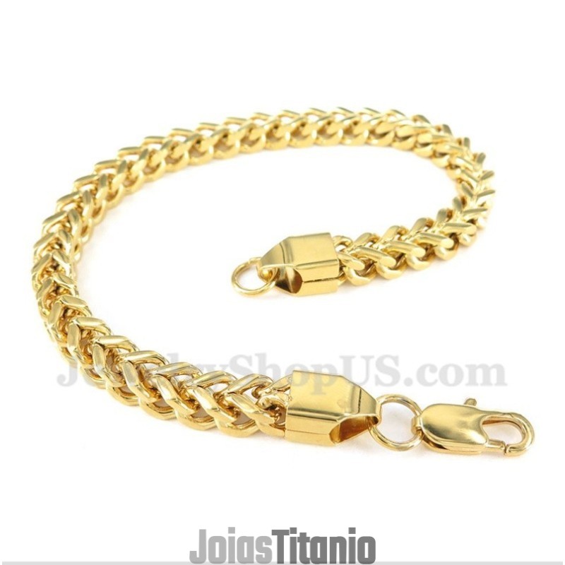 Pulseira Masculina De Titânio Dourado