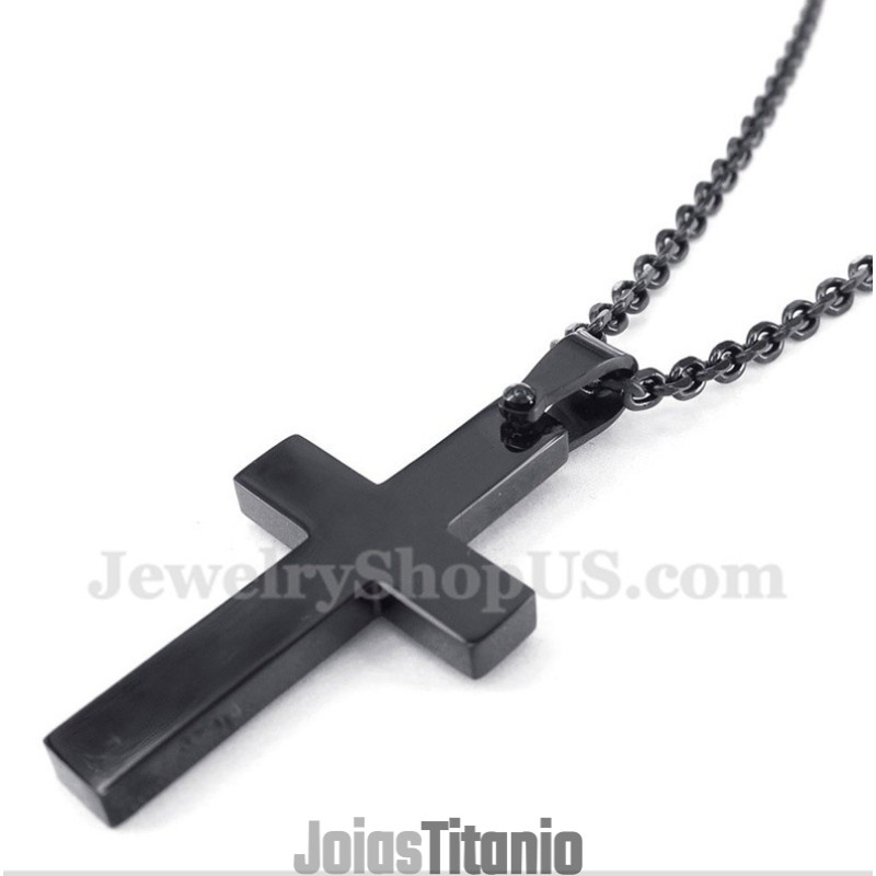 Pingente De Cruz Preta De Titânio Masculino Com Corrente Grátis Pingente De Cruz Preta De Titânio Masculino Com Corrente Grátis