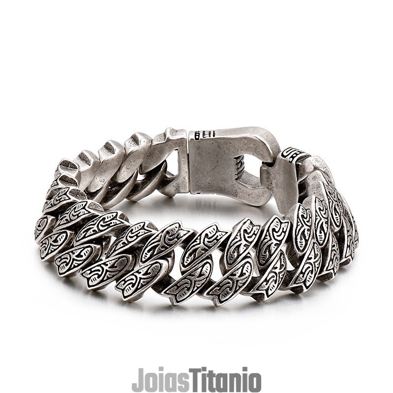 Pulseira De Titânio Floral Retrô Com Personalidade Descolada Para Homens