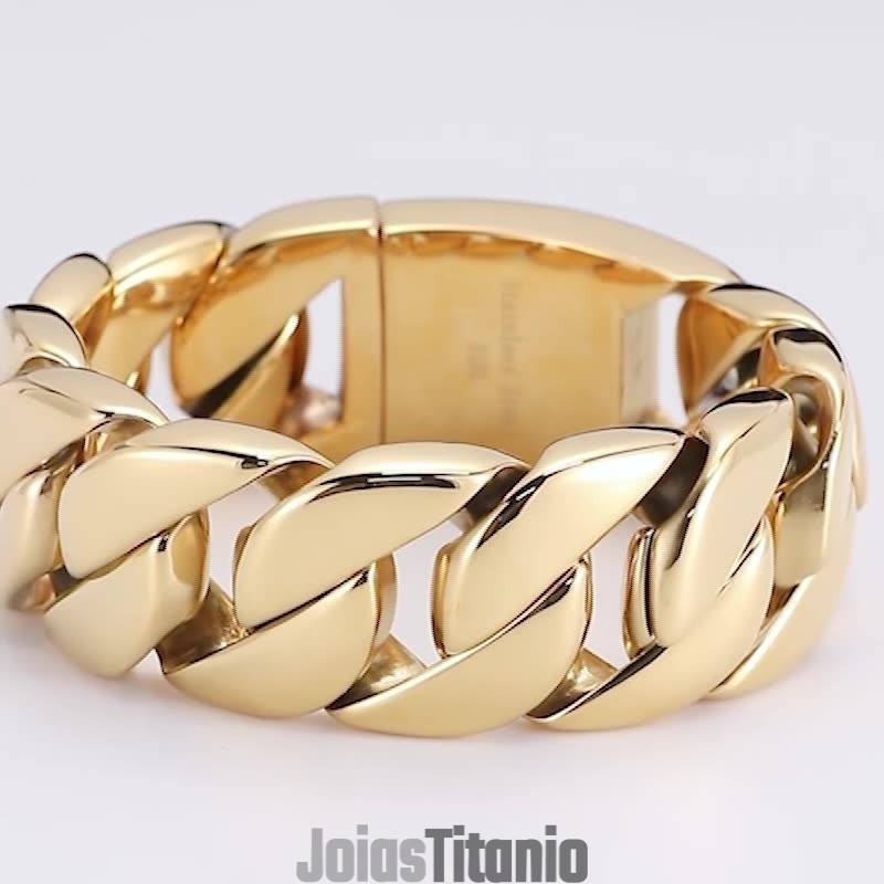 Nova Pulseira De Titânio Masculina Banhada A Ouro