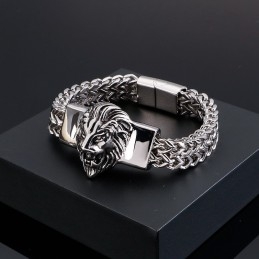 Pulseira De Titânio Com Cabeça De Leão Retrô Para Homens