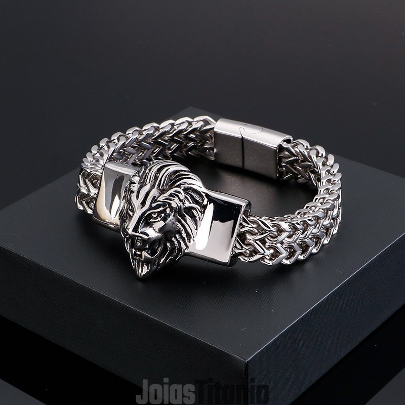 Pulseira De Titânio Com Cabeça De Leão Retrô Para Homens