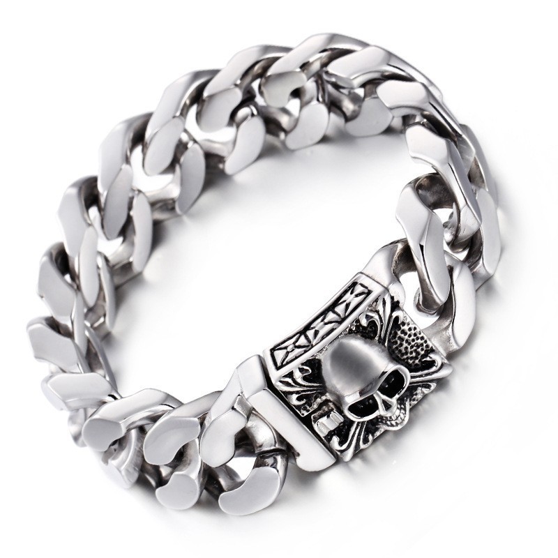 Pulseira De Corrente De Titânio Cubana Pulseira Masculina De Caveira De Titânio Pulseira De Corrente De Titânio Cubana Pulseira Masculina De Caveira De Titânio