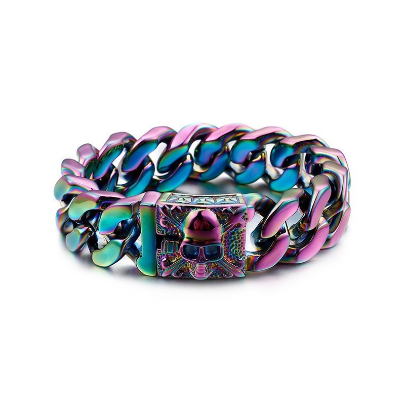 Pulseira De Corrente De Titânio Cubana Pulseira Masculina De Caveira De Titânio Pulseira De Corrente De Titânio Cubana Pulseira Masculina De Caveira De Titânio