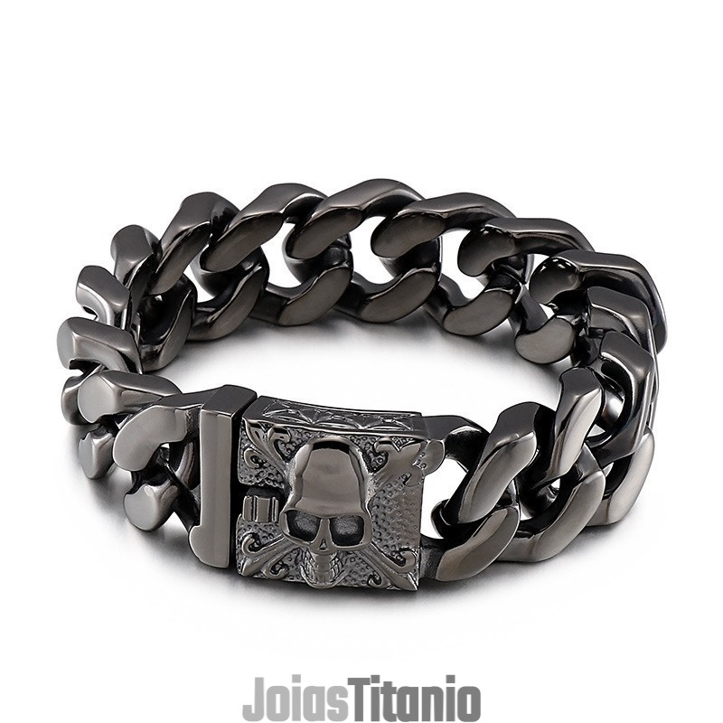 Pulseira De Corrente De Titânio Cubana Pulseira Masculina De Caveira De Titânio