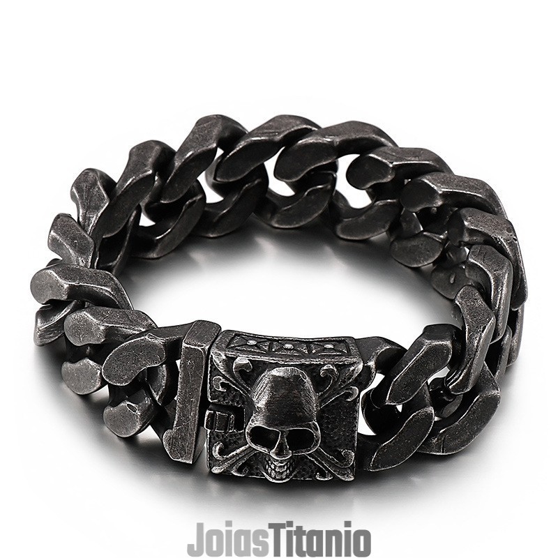 Pulseira De Corrente De Titânio Cubana Pulseira Masculina De Caveira De Titânio