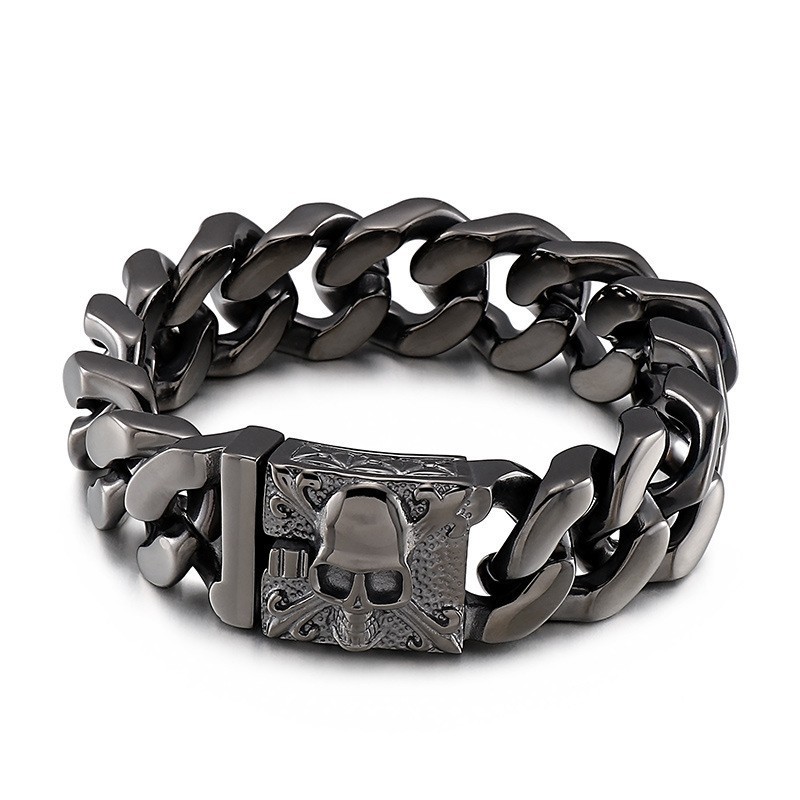 Pulseira De Corrente De Titânio Cubana Pulseira Masculina De Caveira De Titânio Pulseira De Corrente De Titânio Cubana Pulseira Masculina De Caveira De Titânio