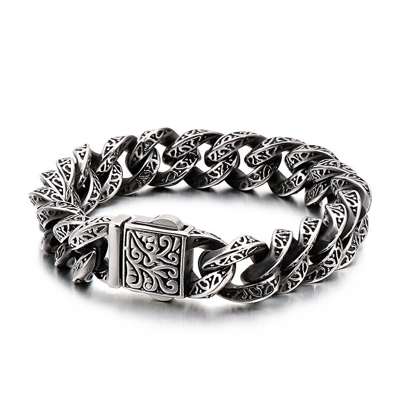 Pulseira Masculina De Titânio Com Argolas Vintage E Caveiras Florais Pulseira Masculina De Titânio Com Argolas Vintage E Caveiras Florais