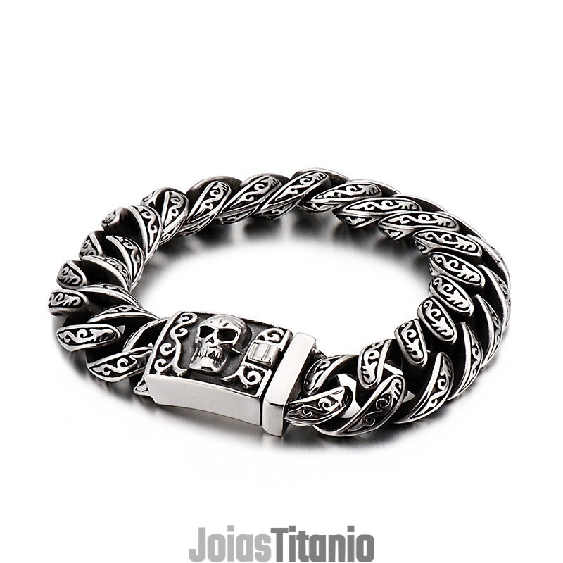 Pulseira De Titânio Com Caveira, Joia Estilosa Masculina De Titânio