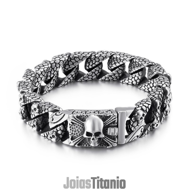 Pulseira Chic Titanium Cross Pulseira Masculina Titanium Skull Pulseira Chic Titanium Cross Pulseira Masculina Titanium Skull