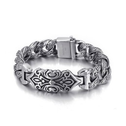 Pulseira Masculina De Titânio Com Padrão Vintage E Cruz