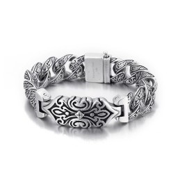 Pulseira Masculina De Titânio Com Padrão Vintage E Cruz