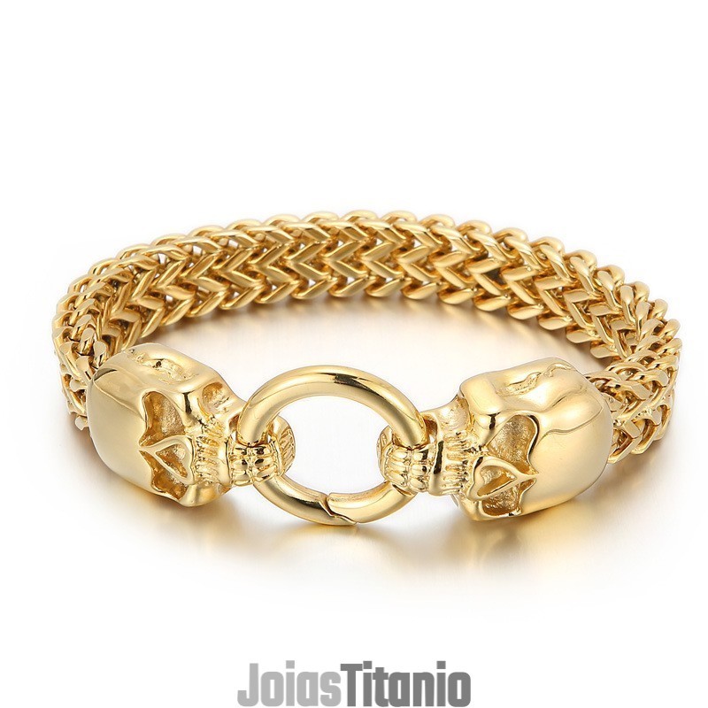 Pulseira De Titânio Com Caveira Estilosa Para Homens