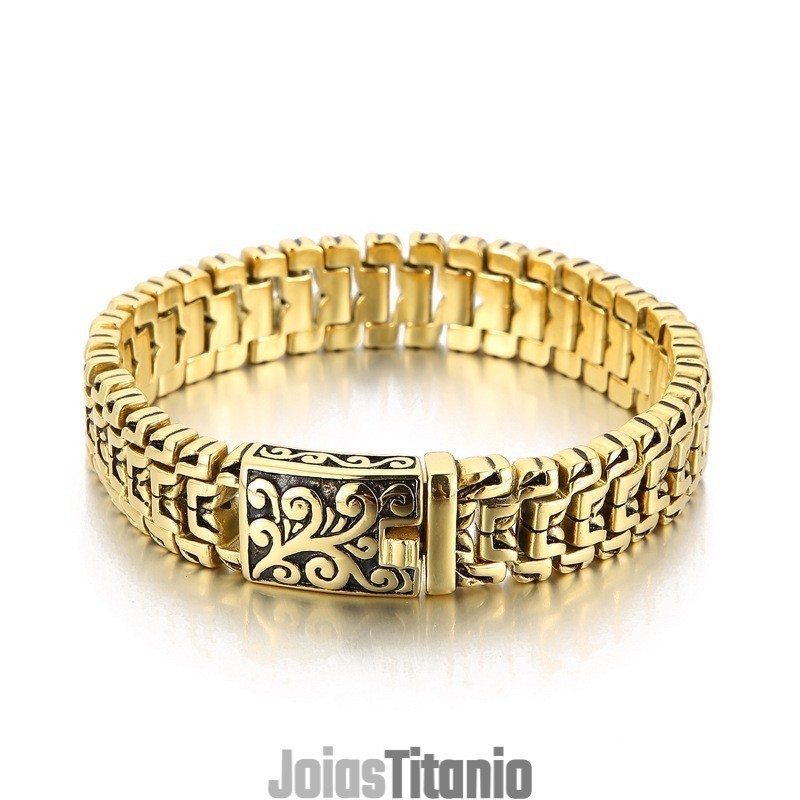 Pulseira De Titânio Masculina Com Estampa De Flor De Hip Hop Popular E Estilosa