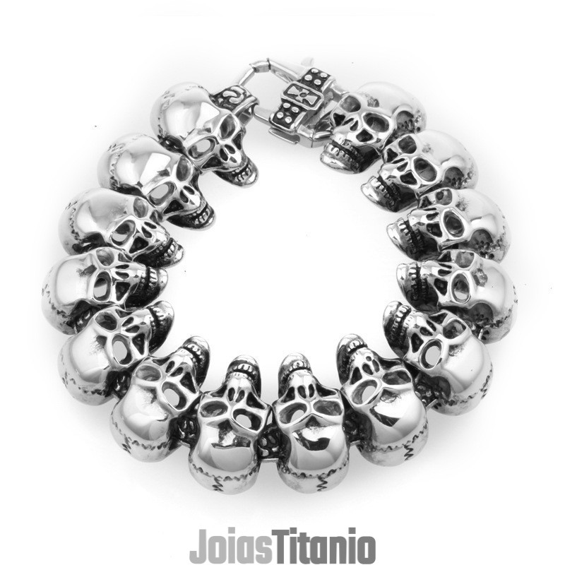 Pulseira De Titânio Masculina Com Caveira Pulseira De Titânio Pulseira De Titânio Masculina Com Caveira Pulseira De Titânio