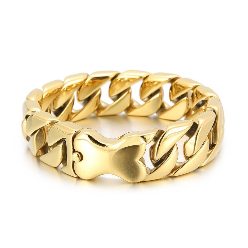 Nova Corrente Cubana Com Fecho De Inserção Tipo Osso Polido Pulseira Masculina