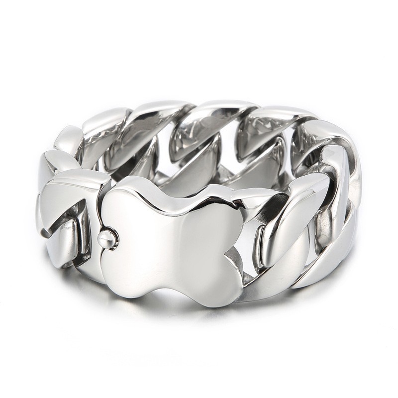 Nova Pulseira Cubana Cool Bone Insert Polida Pulseira Masculina