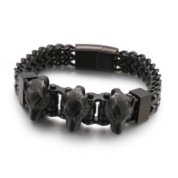 Pulseira Masculina De Titânio Wolf Head