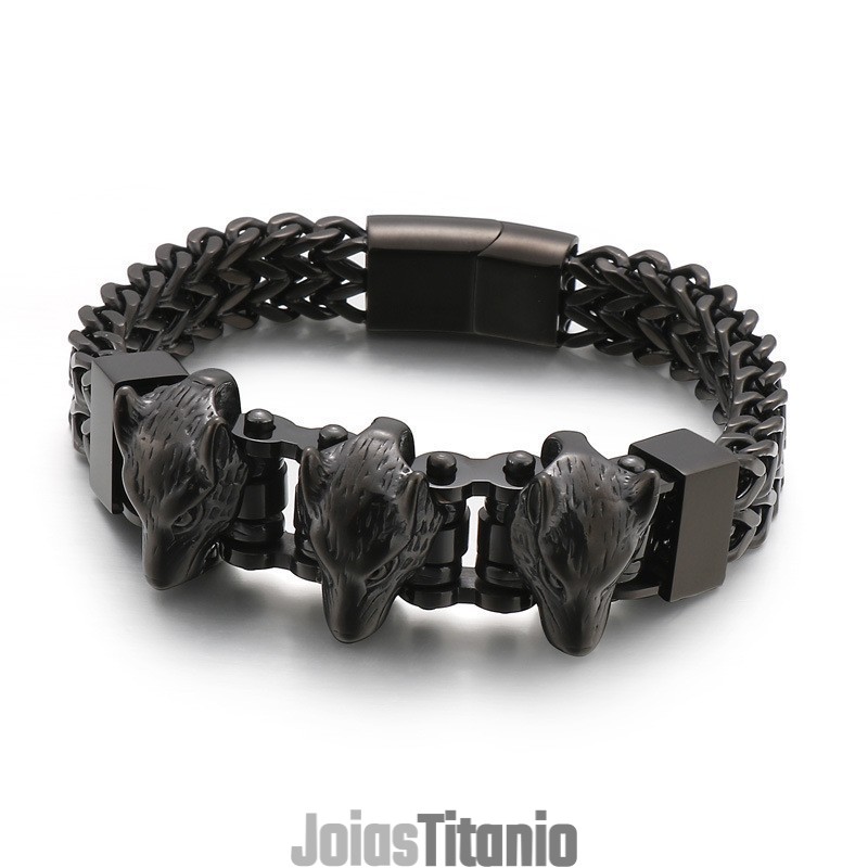 Pulseira Masculina De Titânio Wolf Head Pulseira Masculina De Titânio Wolf Head