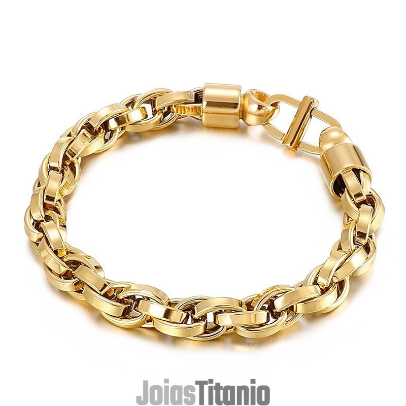 Pulseira De Titânio Com Fecho De Corrente Oval Torcida E Personagem Do Dia Para Homens
