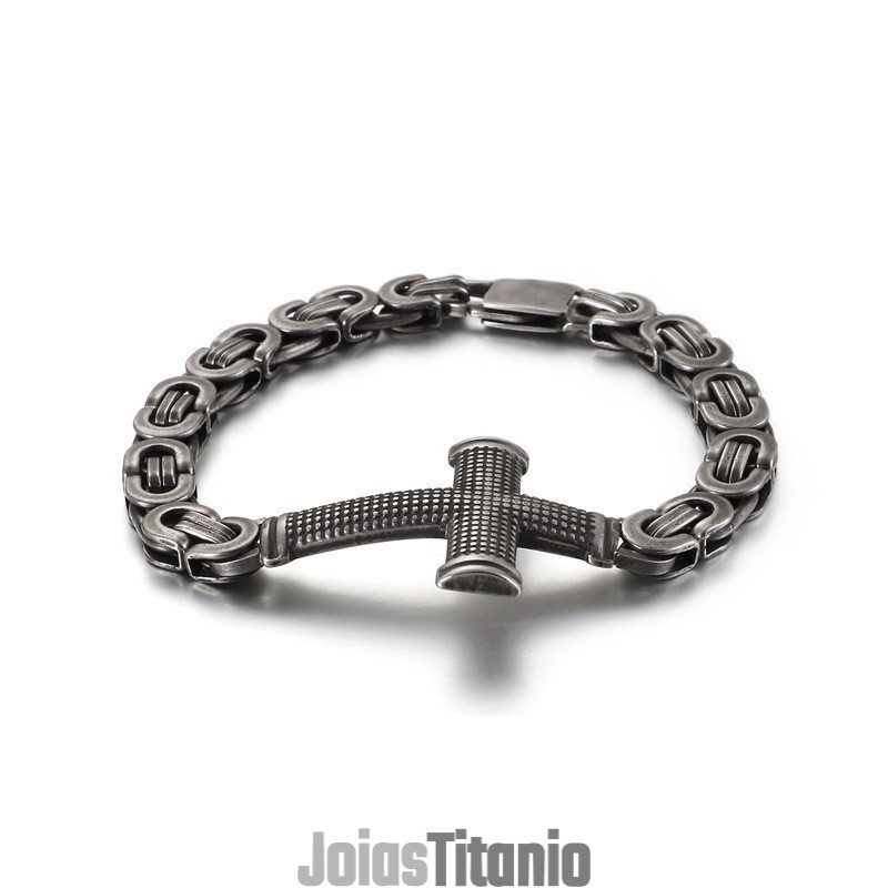 Pulseira De Titânio Com Corrente Cruzada De Rua Popular Para Homens