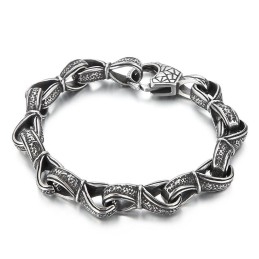 Pulseira Masculina De Titânio Com Padrão De Puxar À Mão Preta, Retrô E Popular