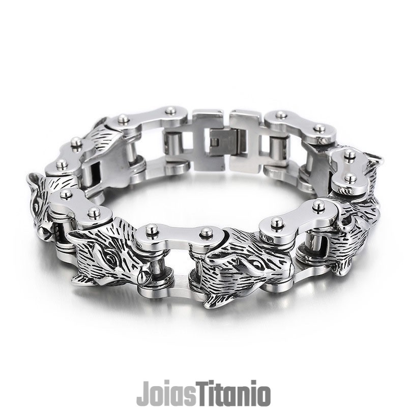 Pulseira Masculina De Titânio Com Cabeça De Lobo E Motociclista, Joias Da Série Animal Tide Hand, Moda Rock, Hip-Hop, Street