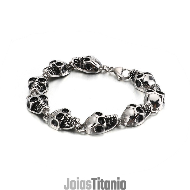Pulseira De Titânio Com Caveira Exagerada E Estilosa Para Homens