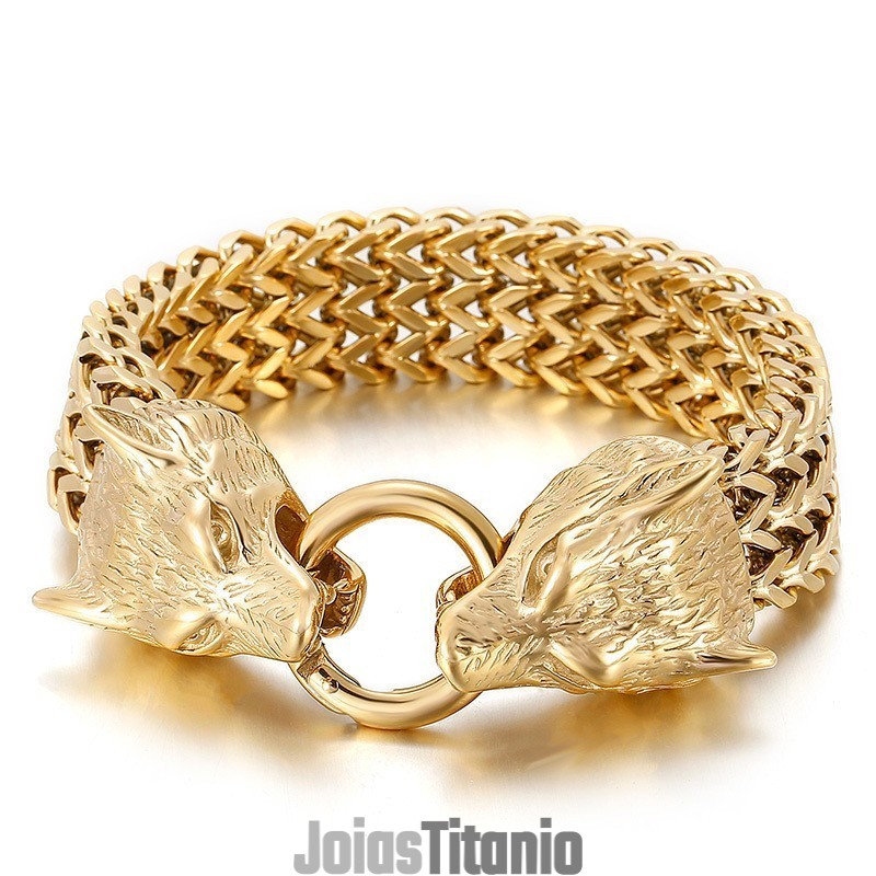 Pulseira De Cabeça De Lobo De Titânio Chique E Moderna Pulseira De Cabeça De Lobo De Titânio Chique E Moderna