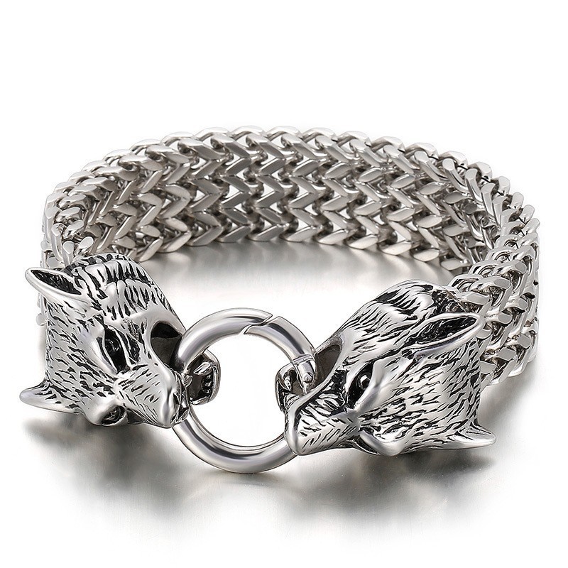 Pulseira De Cabeça De Lobo De Titânio Chique E Moderna Pulseira De Cabeça De Lobo De Titânio Chique E Moderna