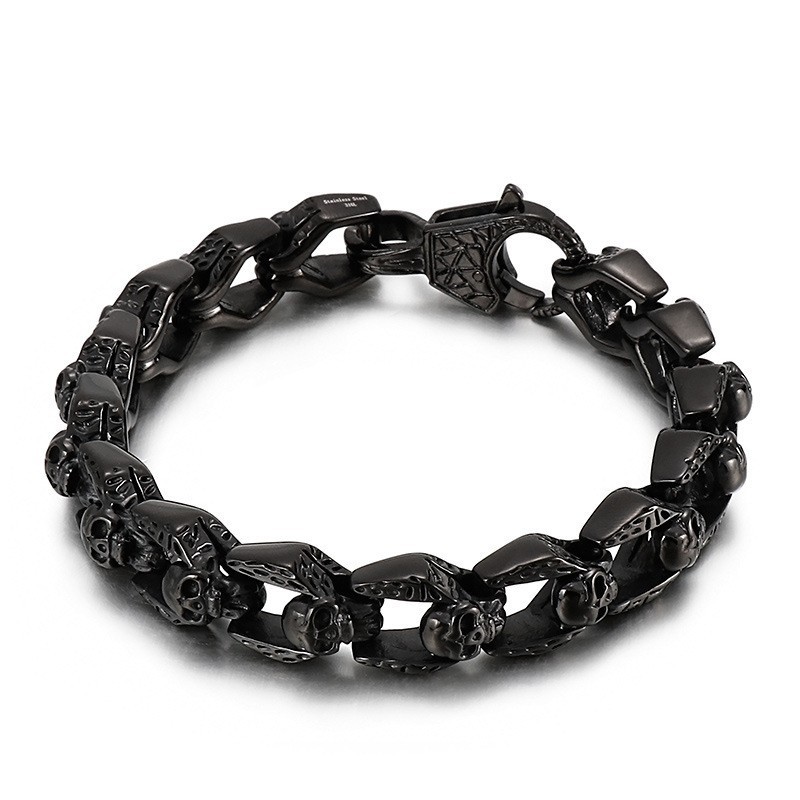 Moda Vintage Vento Titânio Caveira Jóias Hip Hop Rock Pulseiras Masculinas Moda Vintage Vento Titânio Caveira Jóias Hip Hop Rock Pulseiras Masculinas